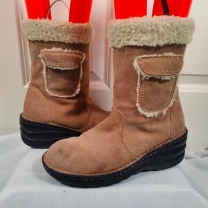 Vintage y2k American Eagle Tan Suede Wedge Platform Boots Sherpa Boho Fairy 8.5